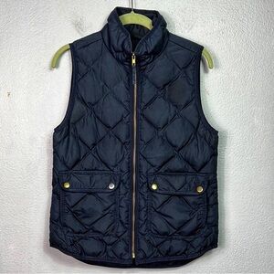 J. Crew Navy Quilted Vest with Gold Accents